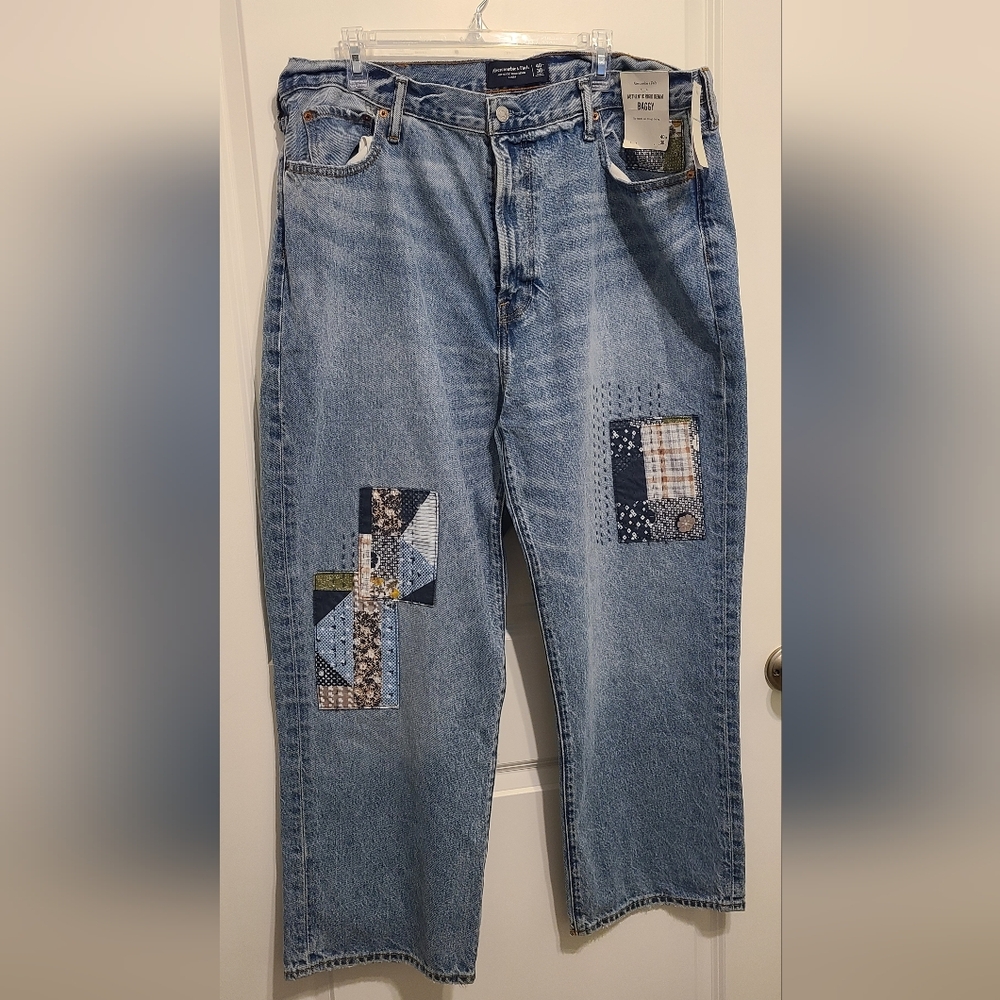 Abercrombie & Fitch Light Blue Patchwork Baggy Jeans